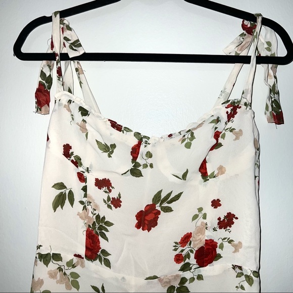 Reformation Christine Ruffled Floral-Print Maureen Mini Dress Cream Sz 8 - Picture 3 of 7